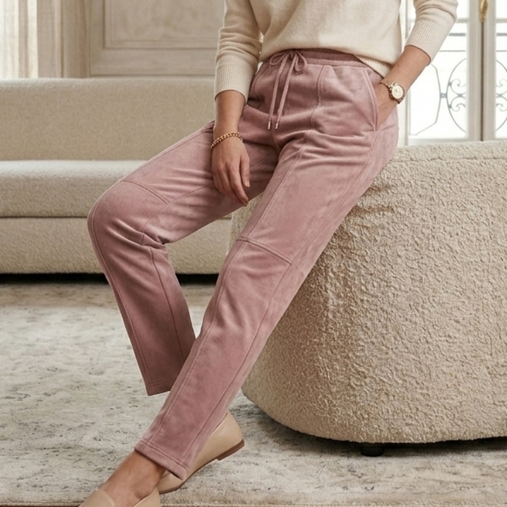 MCM Blush Pink Velvet Drawstring Pants M Relaxed Loungewear